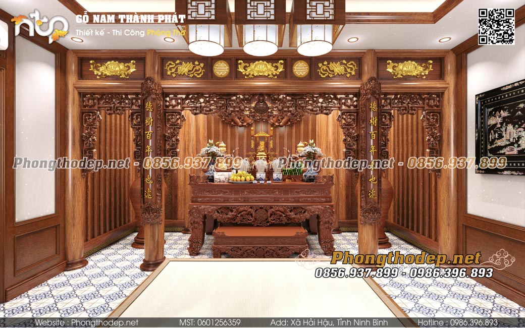 Mẫu phòng thờ gỗ đẹp trên tầng hai
